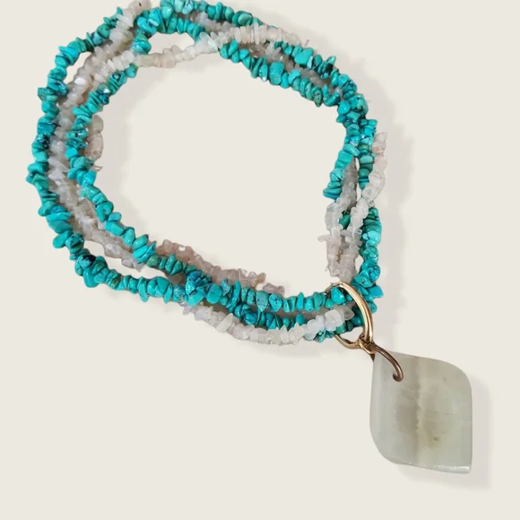 Vintage Boho Turquoise Agate & Moonstone Necklace - Picture 5 of 15